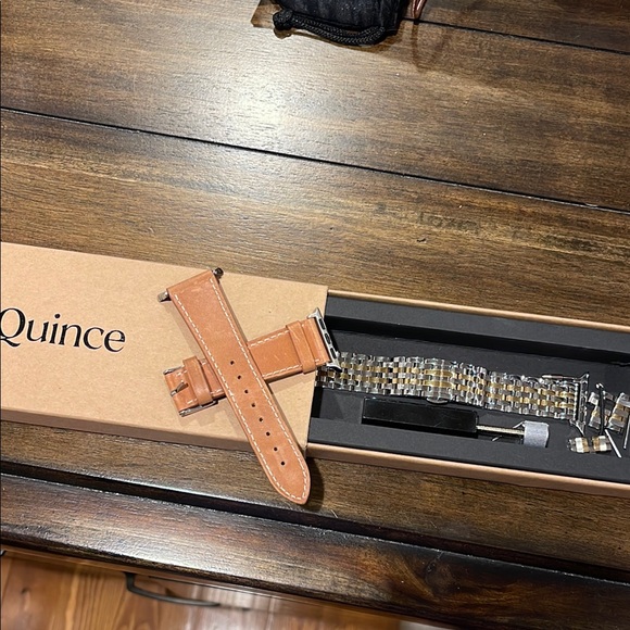 Quince Tan Leather and Silver Metal Watch Band Set - Picture 1 of 1